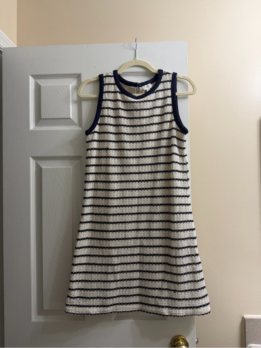 Navy & Cream Striped Knit Sleeveless Dress